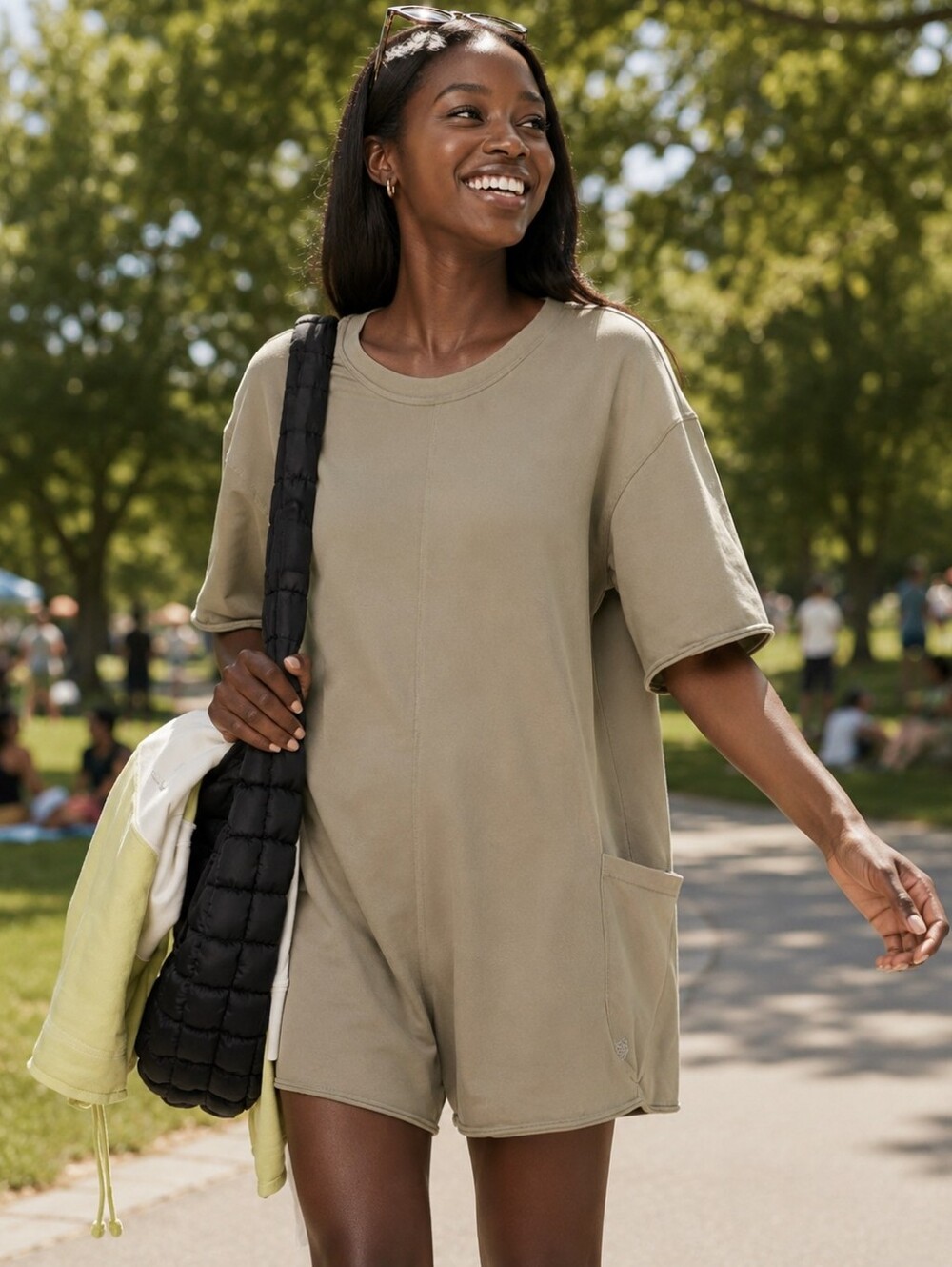 FP Movement by Free People Hot Shot Tee Romper, NWT Sage Stone